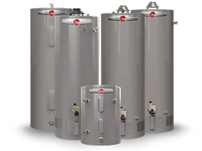 Varios sizes of traditional tank water heaters